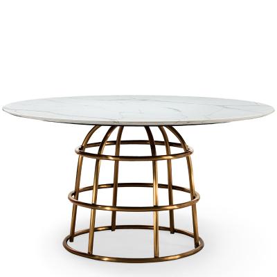 China Italy Modern Design New Design Round Stone Dining Table Round Stone Dining Table With Metal Leg for sale