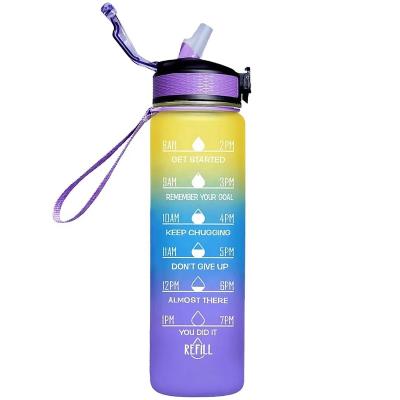 China Viable 1L 32 ozCustom Straw Strainer Filter Gym Sports BPA Tritan Plastic Free Motivational Water Bottle With Time Marker for sale