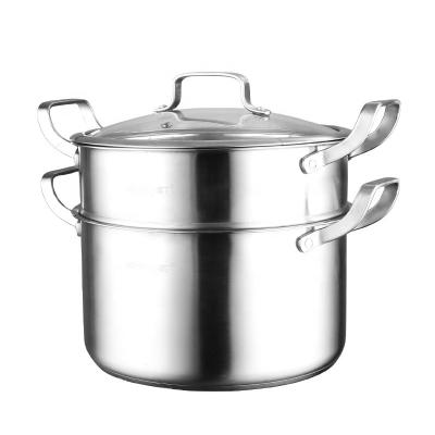 China Viable Mirror Polished C Glass Lid Cooking Pot Steamer Stainless Steel Cookware Cooking Po for sale