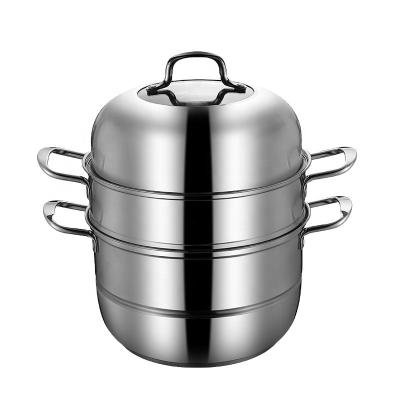 China Sustainable High Quality 304 Stainless Steel Double Bottom Couscous Pot Food Steamer Set With Visible Lid for sale