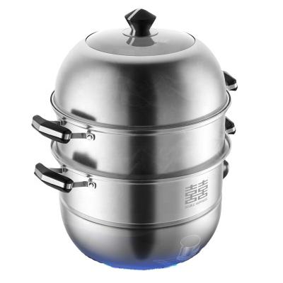 China Hot Selling 2/3 Layer Stainless Steel OEM Restaurants Kitchenware Soup Pot Food Steamer Viable Large Steamer Pot With Glass Lid for sale