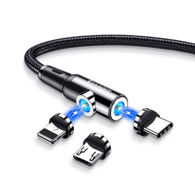 China Tipo C Micro USB IOS LED 3 en 1 Cable de cargador magnético con dos cabezas de carga en venta