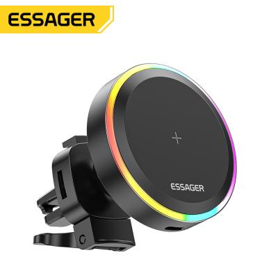 China Essager 2022 reuzenrad 15W draadloos opladen RGB Ambient Light 360 Rotational Car Charger Holder voor auto Te koop