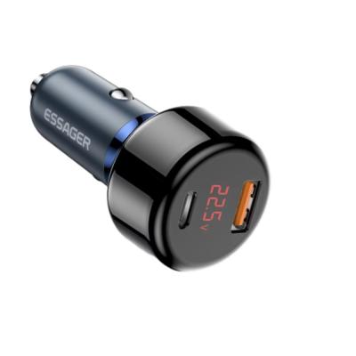 China Essager 2022 Cargador de teléfono con linterna Cargador rápido Dual 2 puertos USB Tipo C Pd Qc 3.0 Mini Adaptador Cargador de automóvil de 65W en venta