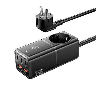 China USB A USB C GaN Ladegerät Stromstreifen WL-Gan75-EU-Serie mit EU-Stecker zu verkaufen