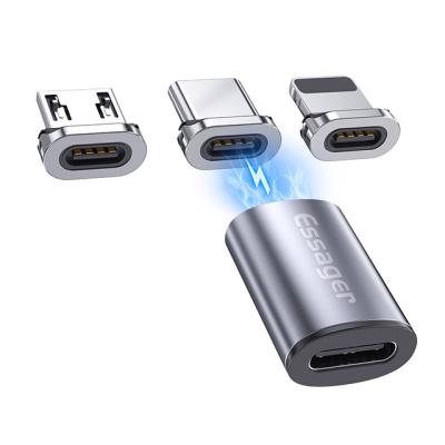 China Essager 2022 Mini Magnetic Type C Female to Micro USB Type C Quick Charge Data Transmission Adaptor OTG Adapter for sale