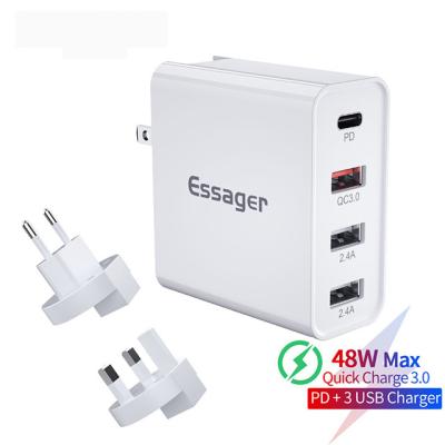 China Essager 2021 Earl Hoogwaardige Essager 48W PD Charger 4 Port Wall Charger QC3.0 Wall Charger UK US Adapter Te koop