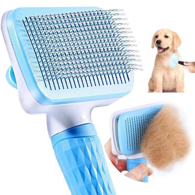 China Slicker Slicker Viable Cat Grooming Tool Automatic Paint Undercoat Hair Removal Self Cleaning Cat Dog Pet Loose Brush for sale