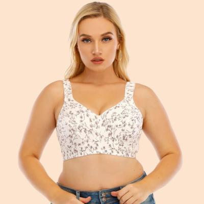 China 2021 Breathable New Cotton Plus Size Bra Comfortable Women's Wide Underwear Floral Print Chinese Style Strap Bra for sale