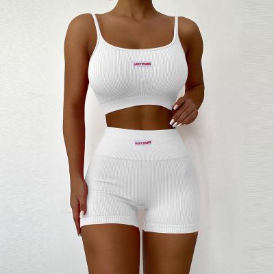 China Wholesale 2022 summer women QUICK DRY clothing fashion slip crop tops and high waist breeches simple casual sweatsuit 2 piece shorts set for sale