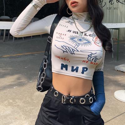 China 2022 Drops QUICK DRY Wholesale Customize Women's Slim Fit Fully Printed High Collar Long Sleeve Crop Top T-Shirts for sale