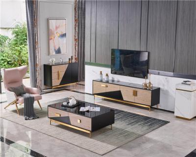 China Modern Custom Stainless Steel Tv Cabinet Coffee Table Set for sale