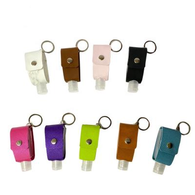 China Environmental Friendly Hot Selling Hand Sanitizer Bottle Holder Leather Key Chain Bags Portable Travel Hand Alcohol Bottle Holder for sale