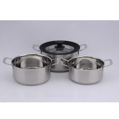 China Hot Selling Stainless Steel Silicone Viable Multifunctional Tempered Glass Lid Stackable Cookware Set 20/22/24 cm Kitchen Cooking Pot for sale