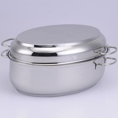 China Sustainable stainless steel roasting pan with lid and glass steaming rack for sale