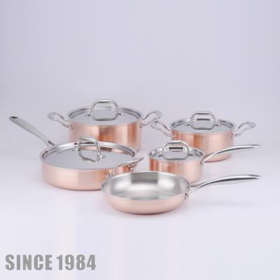 China 2021 Sustainable Manufacturer Kitchenware Modern Stainless Steel Durable Cookware With Triple Copper Induction Bottom Cooking Pots for sale