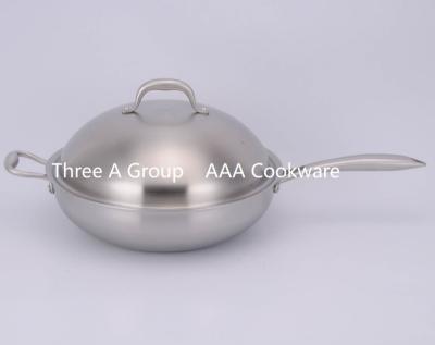 China High durable satin polished stainless steel triple wok with lid and helper for sale