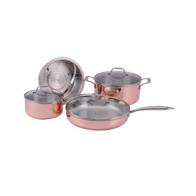 China Triple Sustainable Cooper High Quality Pot and Pan Cooking Set Kitchenware cookware for sale