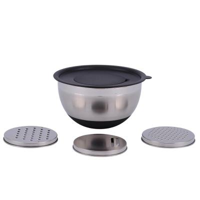 China Sustainable Silicon Non-Skid Bottom Including Set of 3 Stainless Steel Mixing Bowls Graters for sale