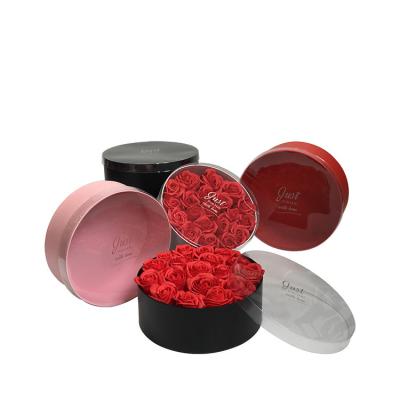 China Valentine's Day Recyclable Florist Chocolate Candy Gift Paper Box Wedding Rose Round Flower Boxes With PVC Window for sale