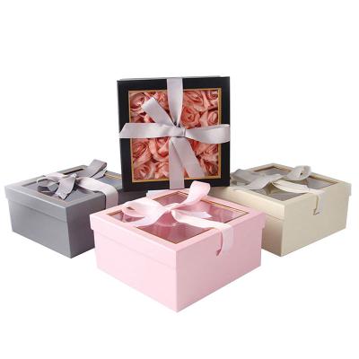 China Wholesale Recyclable Layout Mothers Day Flower Box Square Flower Gift Box With Window for sale