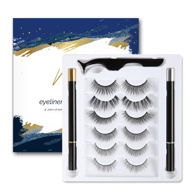 China Natural Long 6 Pairs Eyelash With 2 Magic Eyeliner Kit New Style Magic Eyeliner Eyelash Kit Non Stick No Strong Adhesive Magnets Magic Liner for sale