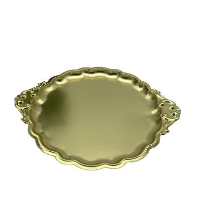 China Wholesale Viable Candy Round Trays Iron Art Metal With Lid Lid Tray Home Retro Luxury Fruit Cake Snack Tray for sale