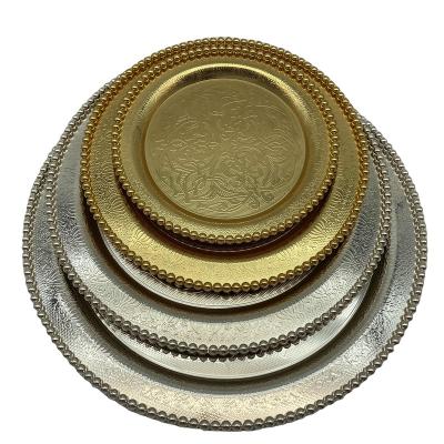 China 2022 viable new style electroplating gold and silver plate with pearls plated cake plate for wedding and hotel restaurant and home for sale