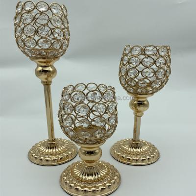 China 3 piece luxury set K9 iron hot selling crystal candle holder, suitable for wedding, family restaurant, etc. for sale