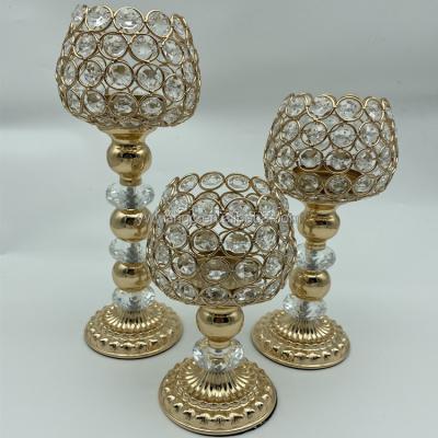 China 3 piece luxury set K9 iron hot selling crystal candle holder, suitable for wedding, family restaurant, etc. for sale