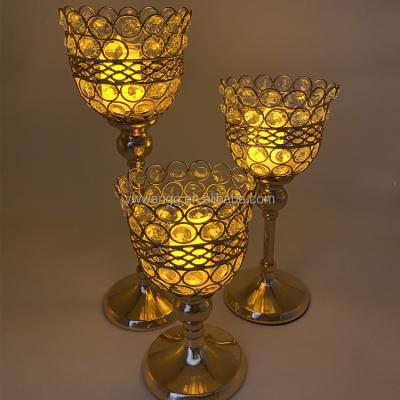 China Home decoration 3 piece set K9 iron crystal crystal candle holder, hot suitable for wedding, family restaurant, etc. for sale