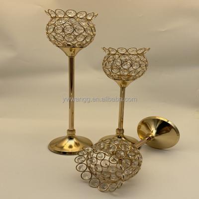 China 3 piece luxury unique hot selling set K9 iron crystal candle holder, suitable for wedding, family restaurant, etc. for sale