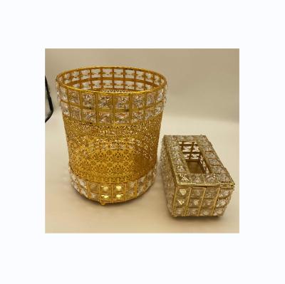 China Factory Direct Supply Metal Delicate Tissue Holder / Delicate Tissue Box With Waste With Crystal Can Place For Home And Office Decoration for sale