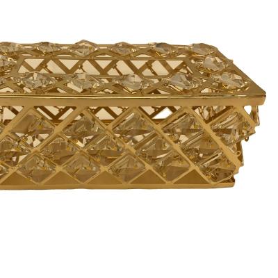 China Viable High Quality Luxury Crystal Tissue Box Gold Silver Metal Tissue Box Towel Box For Living Room Bathroom Car for sale