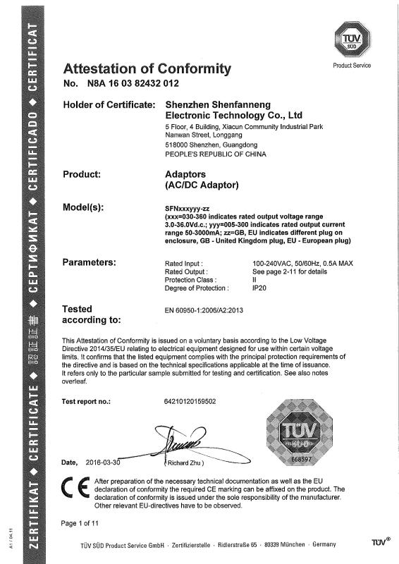 CE　certificate - Shenzhen Shenfanneng Electronic Technology Co., L td