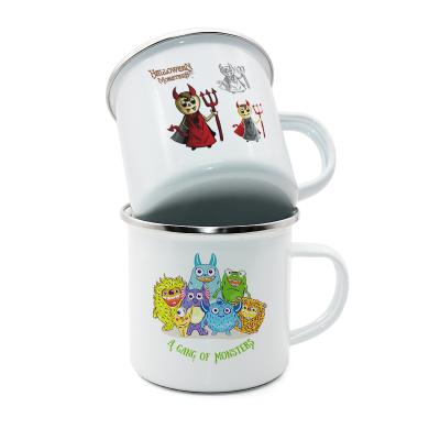 China 300ml Cartoon Vintage Style Tea Coffee Enamel Mug Metal Enamel Mug With Logo Custom for sale