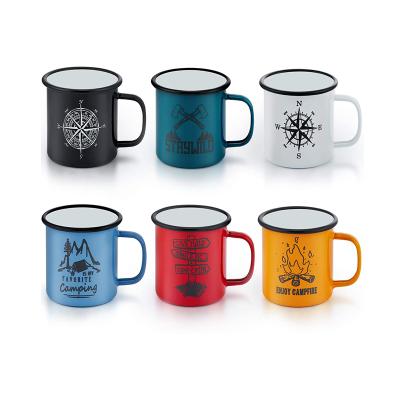 China Viable High Quality Sublimation Enamel Empty Mug With Black Rim for sale