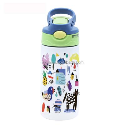 China Sublimation Stainless Steel Viable Blank Sippy Bottle 12 Ounce Kids DIY Straight Tumbler With Straw Lid for sale