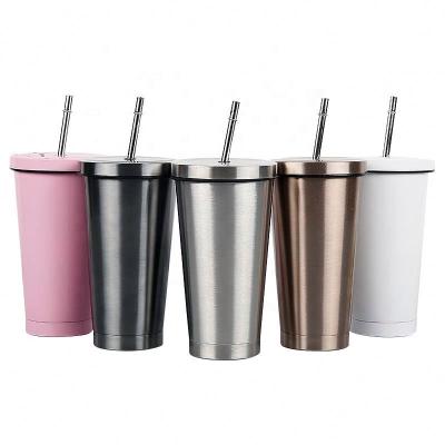 China Sustainable Reusable 16oz Insulated Double Wall Style Tumbler Cup Colorful Lid Classic Juice Sipper Cup With Straw for sale