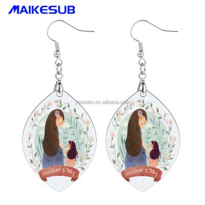 China Other Mothers Day Gift DIY Sublimation Printing Blank MDF Earrings Leaf Shaped Double Sided Blank Printing Drop Earrings for sale