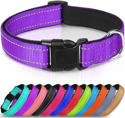 China Reflective Soft Neoprene Padded Breathable Nylon Pet Collar Adjustable For Small Medium Large Dogs for sale