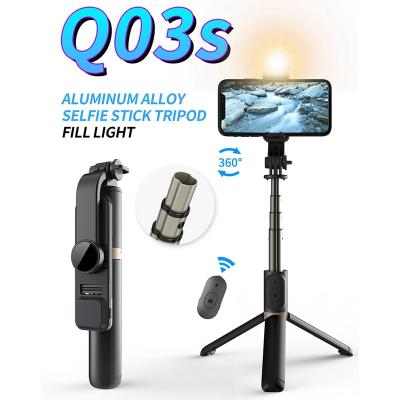 China Original Factory Q03S Aluminum Monopods With Tripod Fill Light Rotating Horizontal Shooting Aluminum Alloy Pole Tripod Selfie Stick for sale