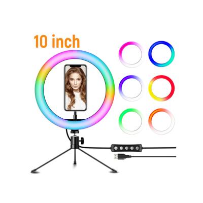 China Smart Circle Selfie Ring Light Colorful RGB LED Phone Ring Light 10 Inch Mobile Phone Light Stand Kit for Live Video Studio Broadcast Photo for sale