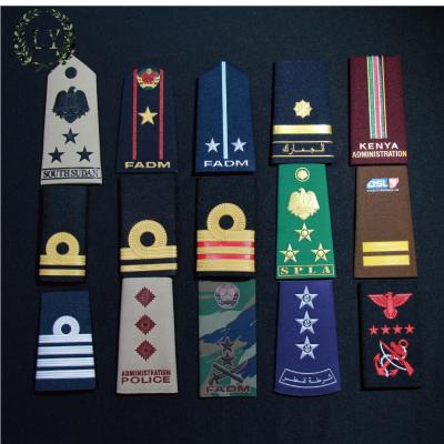 China Factory wholesale lightweight military army uniform embroidery epaulettes with silver metal thread for sale