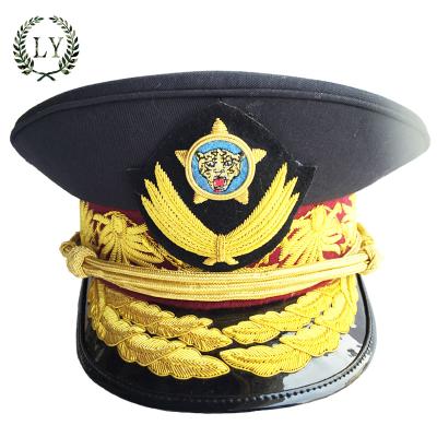 China Lightweight Customized Military Officer Peaked Cap With Gold Leaf for sale