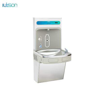 China Hotel IUISON Wall Mounted Cooler Doubles Hands Free ADA Standard Bottle Filling Station Water Activation Water Dispenser For Commercial for sale