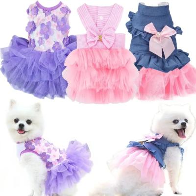 China Stocked Dog Dresses For Small Dogs Summer Puppy Clothes Outfit Clothes Cat Skirt Pup Tutu Pink Yorkie Female Cute Clothes for sale