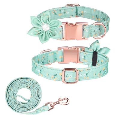 China Stocked Dog Collar and Leash Sets Bridesmaid Floral Pattern Engraved Pet Collars with Adjustable Strong Gold Buckle Collars for sale