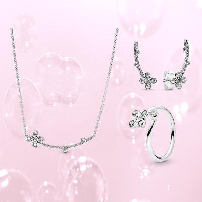 China Factory Wholesale Charm Jewelry Set Four Leaf Clover Necklace Charm Ring Clover Sterling Silver Earrings TRENDY for sale