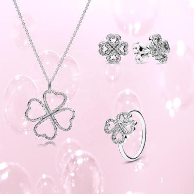 China TRENDY fashion charm jewelry set four leaf clover necklace clover ring charm dangle earrings for sale